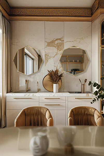 Fawdecor Modern Geometrik Ahşap Çerçeveli Dekoratif Ayna – Banyo, Salon, Antr...