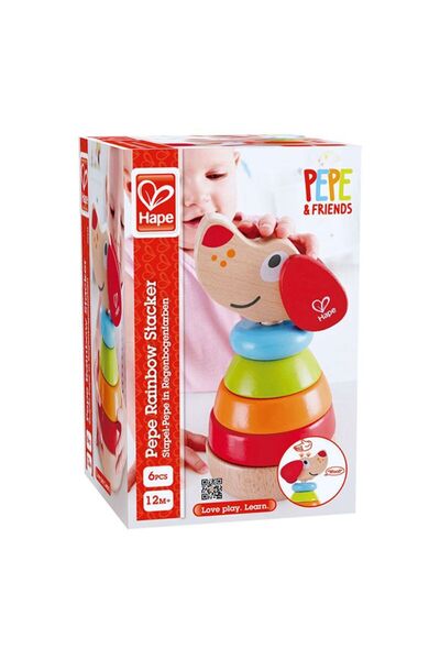 Calimera Toys لعبة برج حلقات الكلب الملونة الخشبية من هاجييتاماز فريند مي بيب...