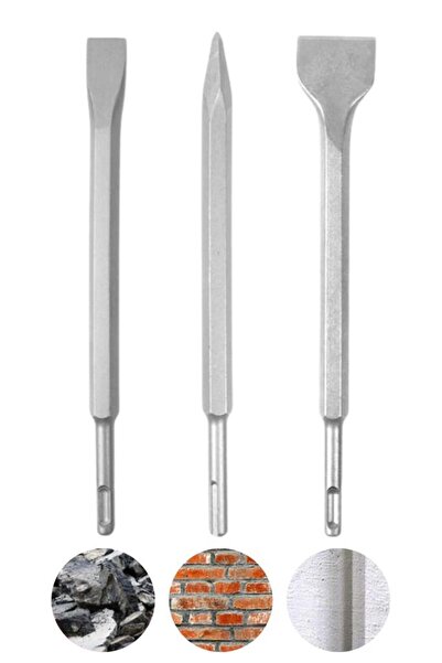 DepoMega 3 Parça Keski Murç Seti Beton Tuğla Duvar Kırma Delme Hilti Uç 25 CM