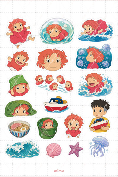 Mimu Art Studio Ponyo Deniz Kızı Sticker Seti Studio Ghibli Anime Temalı 2li ...