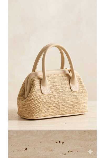 themoiss Çantamoiss Cream Women's Straw Textured Mini Handbag