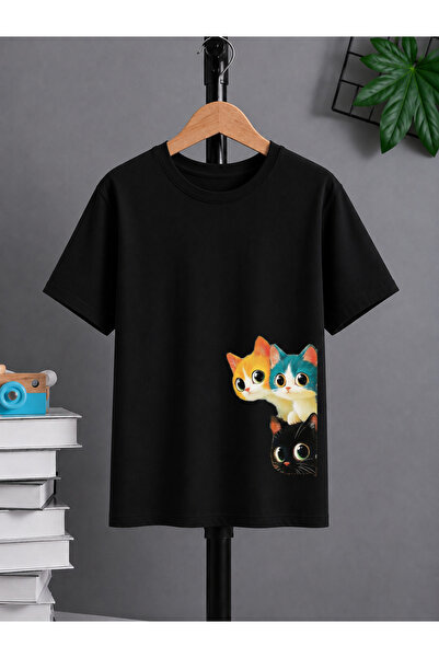 VODEXA Tricou oversize unisex THREE CATS imprimat 100% bumbac, croială confor...
