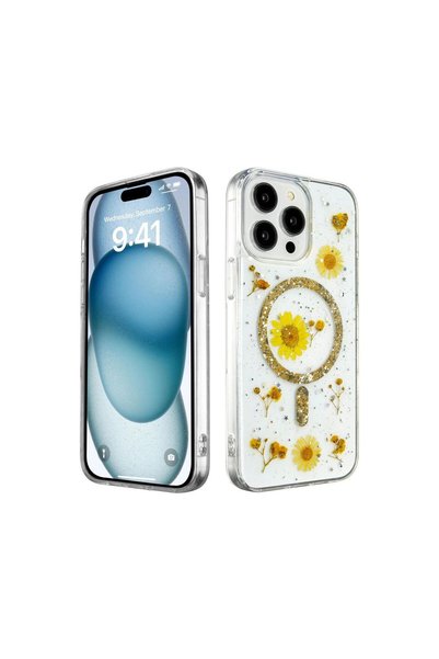 OEM Apple iPhone 14 Pro Max Case Daisy Glitter Magsafe Cover - Gold