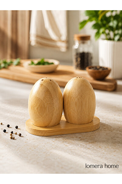 Lomera Home طقم وعاء ملح وفلفل من الخيزران الطبيعي - تصميم أنيق، ديكور مطبخ ب...