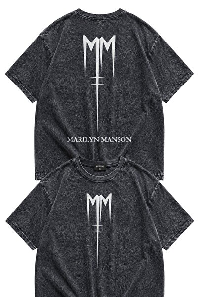 Fuddy Moda Unisex Oversize Marilyn Manson mm Logo Back Printed Washed Vintage...