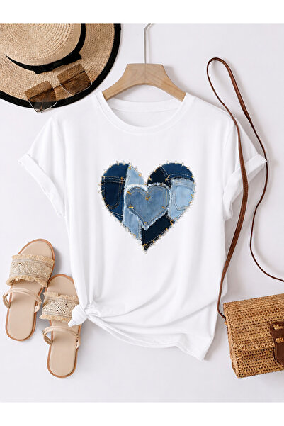 Trend Sizde Μπλουζάκι Unisex με στάμπα White Denim και λαιμόκοψη ποδηλάτου