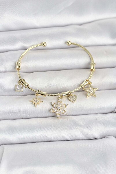 Inure Jewelry سوار نسائي من النحاس ذهبي اللون بتفاصيل زهرة اللوتس