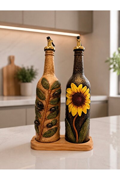 Rembox Set of 2 Handmade Decorative Oil Bottles 750 ml |   Olive and Sunflowe...