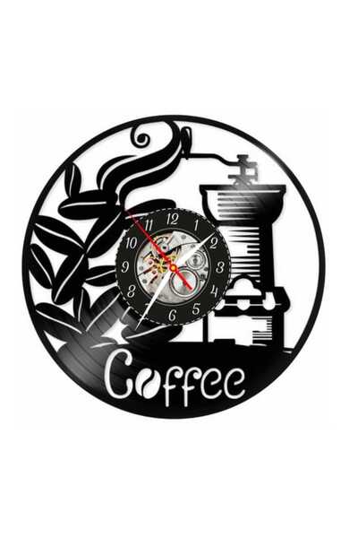 OEM Ceas de perete decorativ, Cafenea, din disc de vinil, 30 cm, mecanism sil...