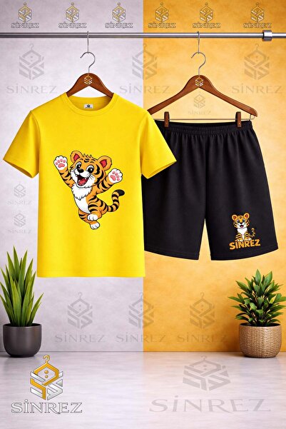 SİNREZ Tricou cu imprimeu TIGER HANDS IN THE AIR pentru copii - Set pantaloni...