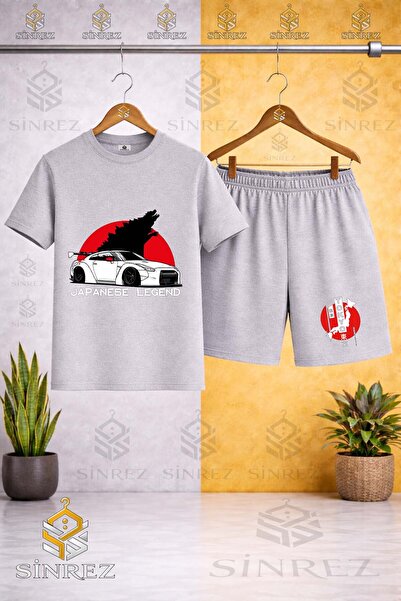 SİNREZ Crew Neck Car Tokyo Byz Japenes Writing Printed T-Shirt - Shorts Set