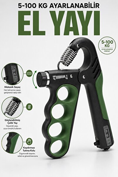 Thundara PRO 100 kg Ayarlanabilir El Yayı Mekanik Sayaçlı Kaydırmaz Tutma Kol...