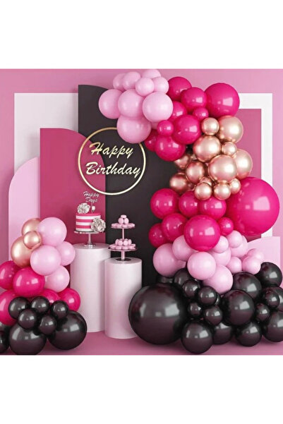Partihane Fuchsia Black Macaron Pink Colored Balloon Chain Set 2.5m