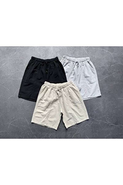 Minharir Set de 3 pantaloni scurți din in brut pentru bărbați