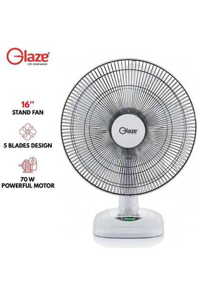 Glaze مروحة طاولة مقاس 16 بوصة - مروحة مكتبية متذبذبة بـ 4 سرعات و5 شفرات مع ...