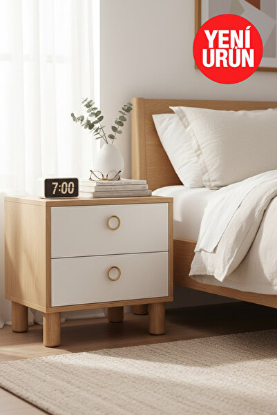 FLORADESİGN Opal Geniş Komodin / 2 Çekmeceli / Bohem Ahşap Ayaklı Komodin / T...