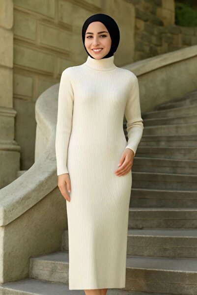 Generic Brand Women's Hijab Knitwear Dress High Neck Long Woven Stretchy Full...