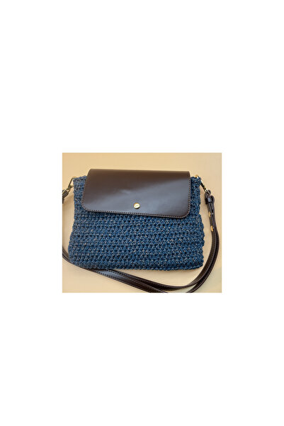CHIC Petrol Blue Copper Shiny Brown Covered Lininged Macrome Hand Knitted Adj...