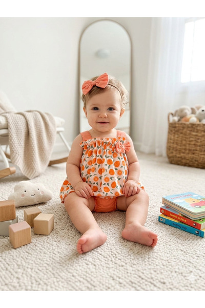 BAHNUR Orange Baby Sort Blu Bandana 3-Piece Set Summer Set