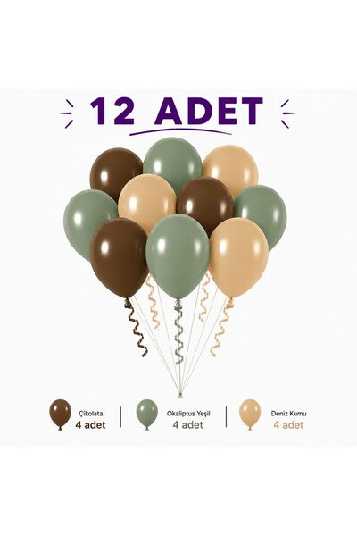 Sev-AL Balonları Bohem Doğal Renkli Lateks Balon Seti 12'Li 11 İnç Parti Süsl...