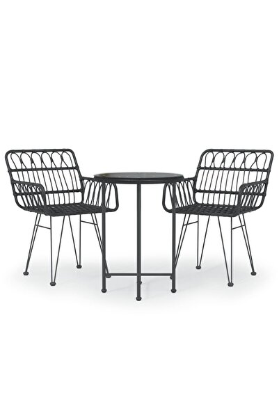vidaxl Set mobilier de grădină, 3 piese, negru, poliratan