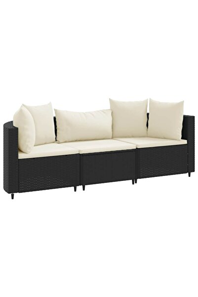 vidaxl Set mobilier de grădină cu perne, 3 piese, negru, poliratan