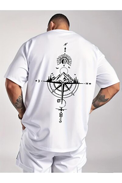 bolivia's Men's Vintage Compass Print Short Sleeve Crew Neck Casual Sports Th...