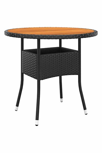 vidaxl Masă de grădină, negru, Ø80x75cm, lemn de acacia/poliratan