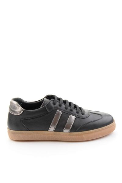 Bambi Siyah Beyaz Hakiki Deri Kadın Sneaker K01045050103