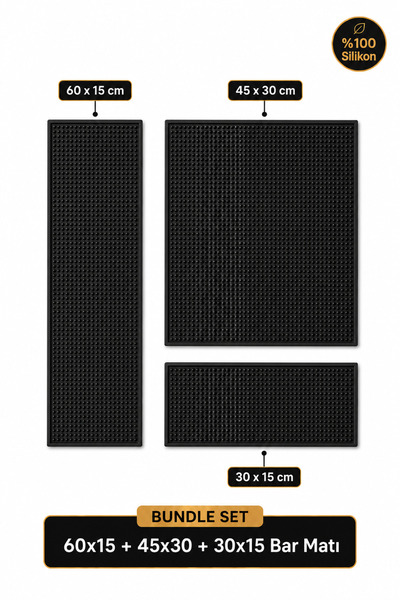 Siliconly 3’lü %100 Silikon Bar Matı Seti | 60x15 + 45x30 + 30x15 cm Kaydırma...