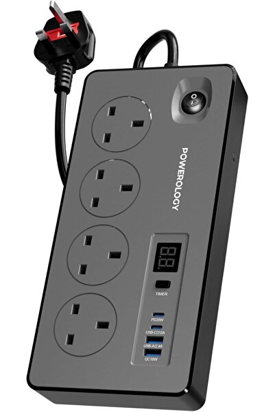 Powerology Multipurpose Power Strip 2990W, PD 20W, QC 18W, 99H Timer, 2M Cord...
