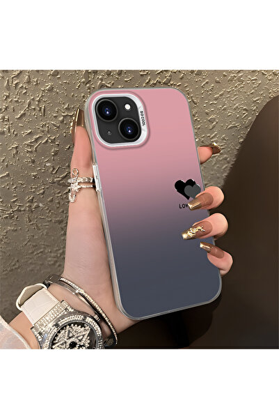 PATTERNOVA iPhone 13/14 Uyumlu Siyah Pembe Geçişli Kalp Kılıf, Her Kıyafete U...