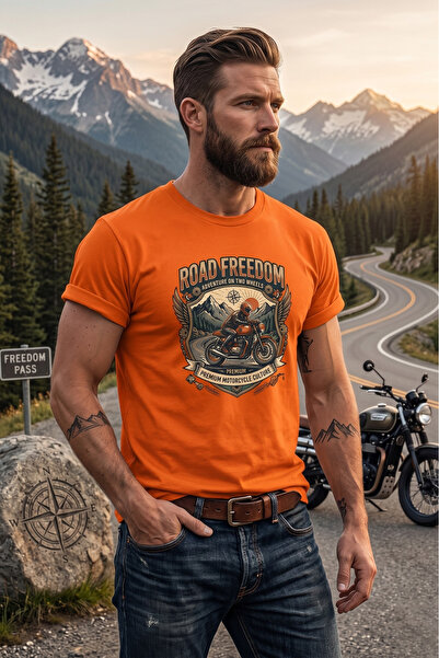 WİDİ Tricou pentru bărbați cu imprimeu Road Freedom Motorcycle, design retro ...