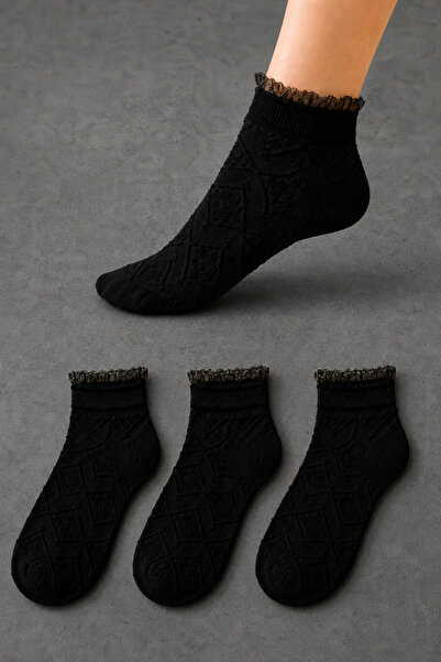 ZENGİN 3-Pack Seamless Toe Ruffled Elastic Women's Ballerina Socks Set