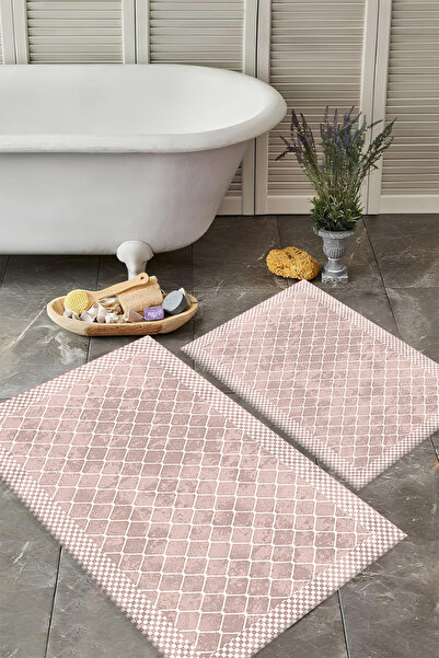 VİVİCAHOME Washable Non-Slip Based 2-Piece Bath Mat Set Stylish Design Bath Mat