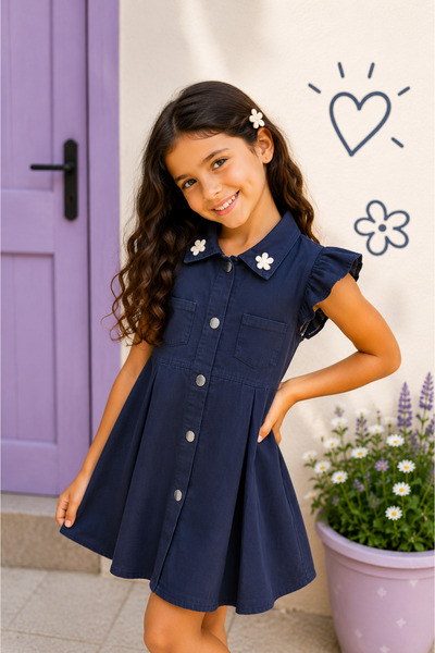 tinytrends Rochie din denim elegantă, colorată, 100% bumbac, pentru fete