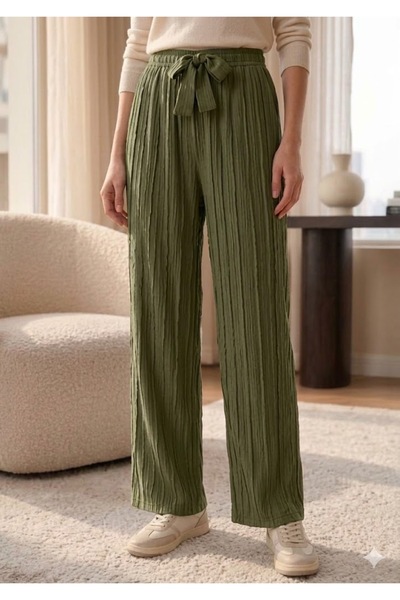 Royteks Fashion Kadın Fırfır Kumaş Beli Lastikli Yüksek Bel Dikey Dokulu Maru...