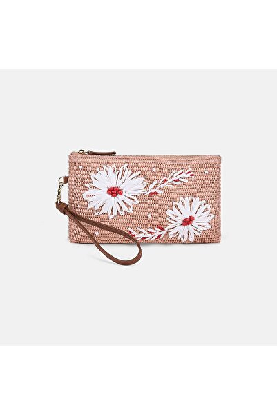 Desa Women's Salmon Flower Motif Beaded Straw Clutch