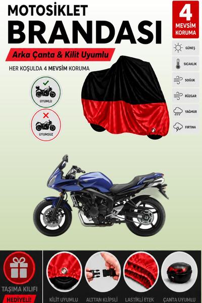 Cemku Double Black Top - Red Bottom, Rear Bag Compatible Yamaha Fz6 Fazer Mot...