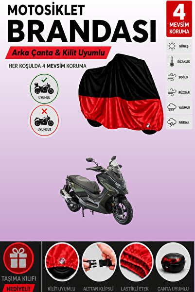 Cemku Double Black Top - Red Bottom, Rear Bag Compatible Kymco Xtown 250I Mot...