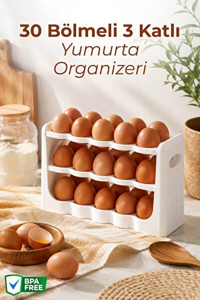 Nandy Home Organizator de ouă cu 30 de compartimente, pe 3 niveluri, pentru d...