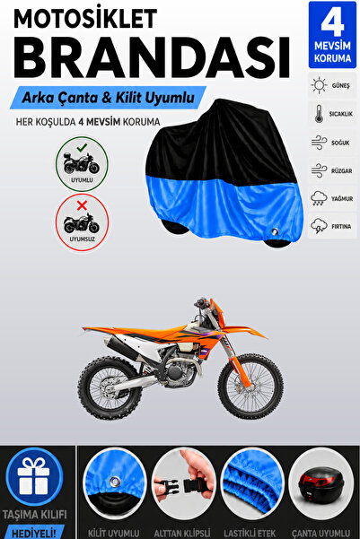 Cemku Double Black Top - Blue Bottom, Rear Bag Compatible Ktm 250 Exc Motorcy...