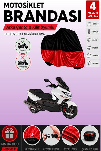 Cemku Double Black Top - Red Bottom, Rear Bag Compatible Kymco Xciting 500 Mo...