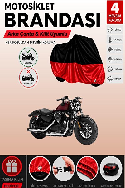Cemku Double Black Top - Red Bottom, Rear Bag Compatible Harley-Davidson Spor...