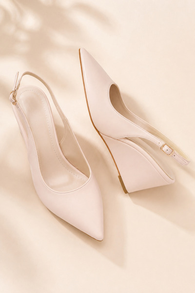 Women Lay-z Women's Cream Skin Pointed Toe 9 cm Wedge Heel Elegant Shoes with...