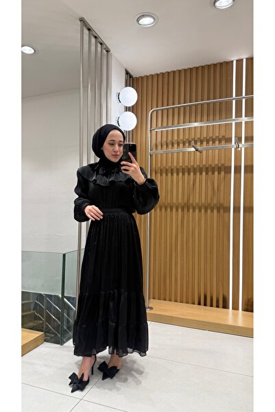 Jupe Kadın Fırfır Detaylı Organze Tesettür Takım 8638