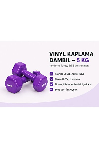 SLİPT 2’li Vinyl Dambıl Seti 5 Kg x 2 – Evde Fitness & Pilates İçin Vinil Kaplı Demir Dambıl