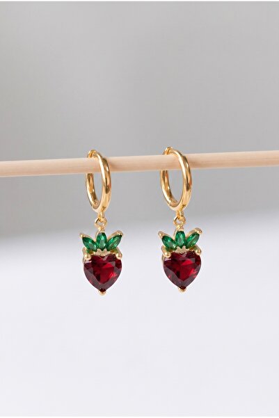 Minon Jewelry Sallantılı Çilek Halka Küpe - 925 Ayar Gümüş - Şık Taşlı Küpe
