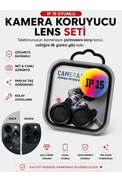 KılıfdünyasıGm iPhone 15 Uyumlu Kamera Koruyucu Lens Seti Çizilmez Metal Çerçeve