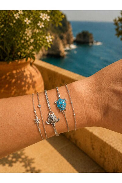 Mope Accessories طقم أساور من الحجر على شكل سلحفاة بحرية (قطعتان)